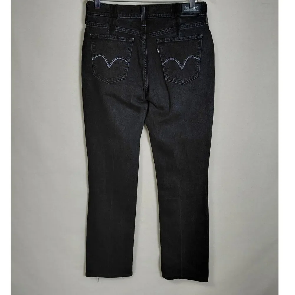 Levi's 505 Straight Leg Black Denim Jeans Pockets Women See Measurements